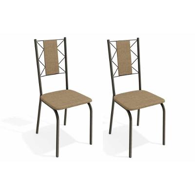 Cadeira Sala De Jantar Lisboa 2C076Brz Kit 2 Un Bronze/Linho Capuccino - Kappesberg