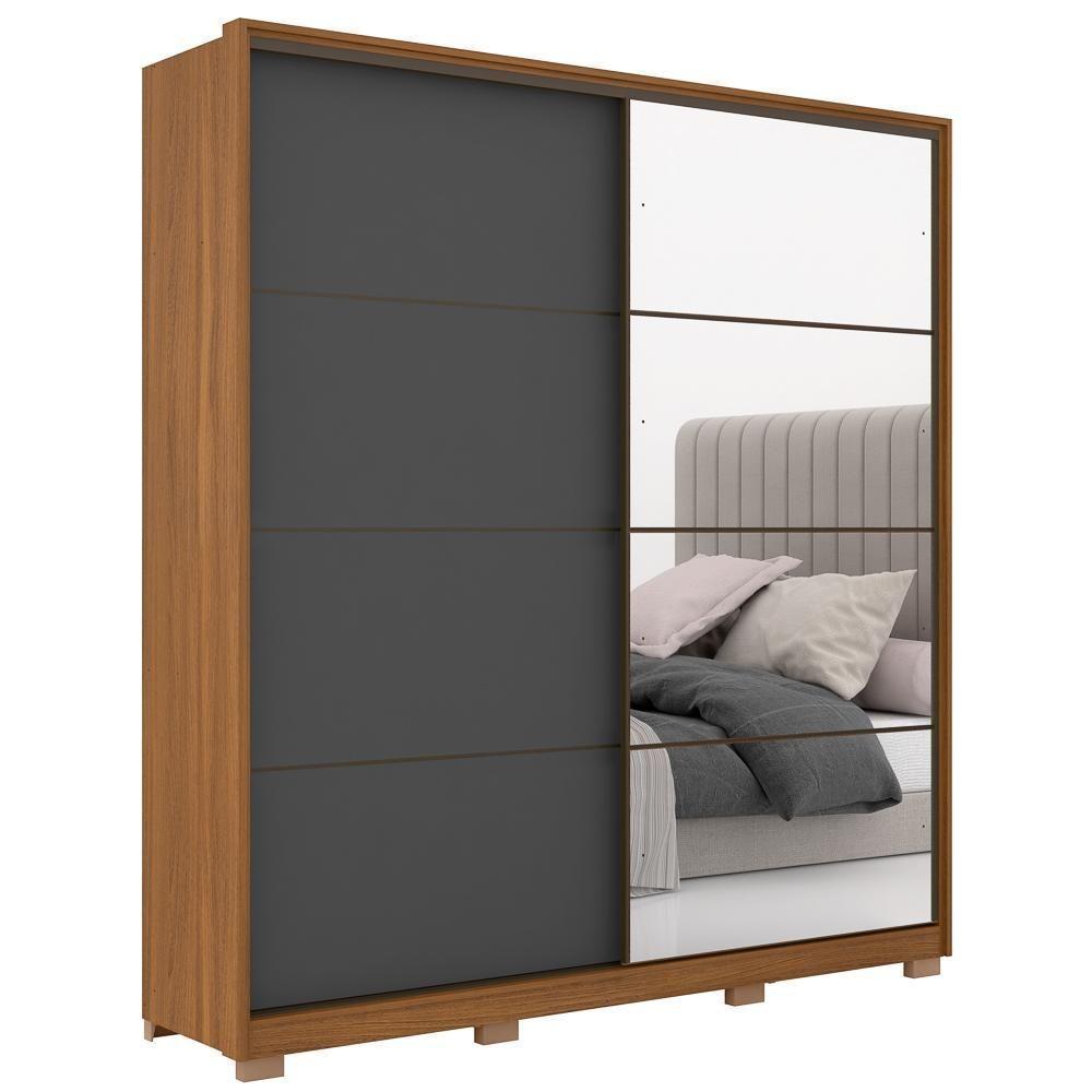 Guarda Roupa Casal Com Pés 2 Portas 1 Com Espelho 3 Gavetas Belga D02 Amendola-grafito - Mpozenato - 1