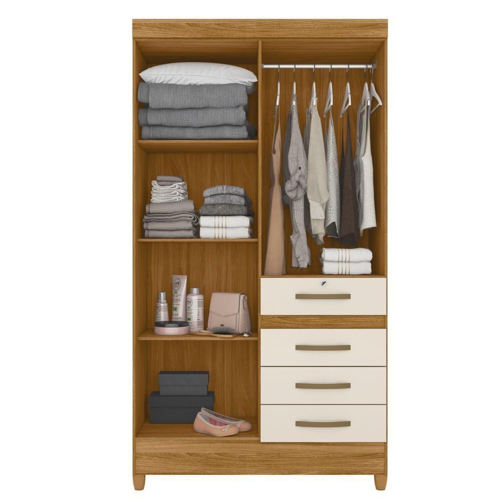 Guarda Roupa Solteiro Com Espelho 4 Portas 4 Gavetas Cabral M07 Freijó-off White - Mpozenato - 6