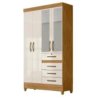 Guarda Roupa Solteiro Com Espelho 4 Portas 4 Gavetas Cabral M07 Freijó-off White - Mpozenato - 1