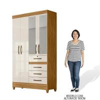 Guarda Roupa Solteiro Com Espelho 4 Portas 4 Gavetas Cabral M07 Freijó-off White - Mpozenato - 5