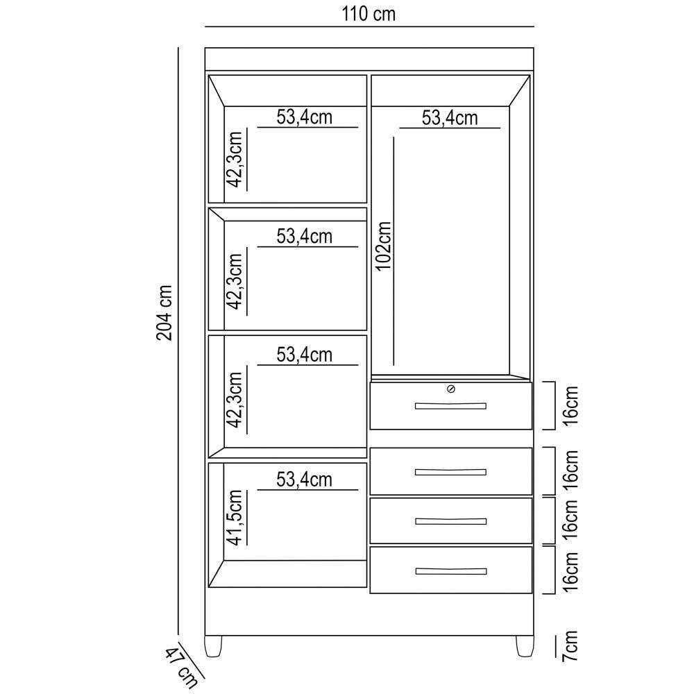 Guarda Roupa Solteiro 4 Portas 4 Gavetas 110cm Cabral M07 Freijó-off White - Mpozenato - 4