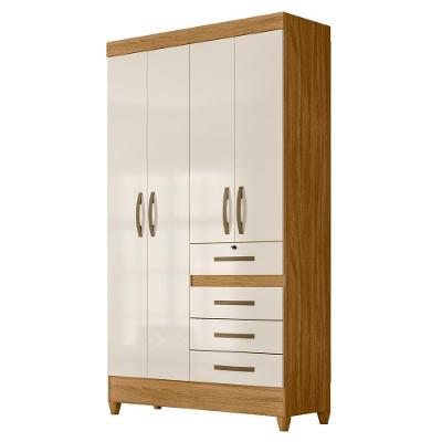 Guarda Roupa Solteiro Cabral M07 4 Portas de Bater 4 Gavetas Freijó-Off White Mpozenato
