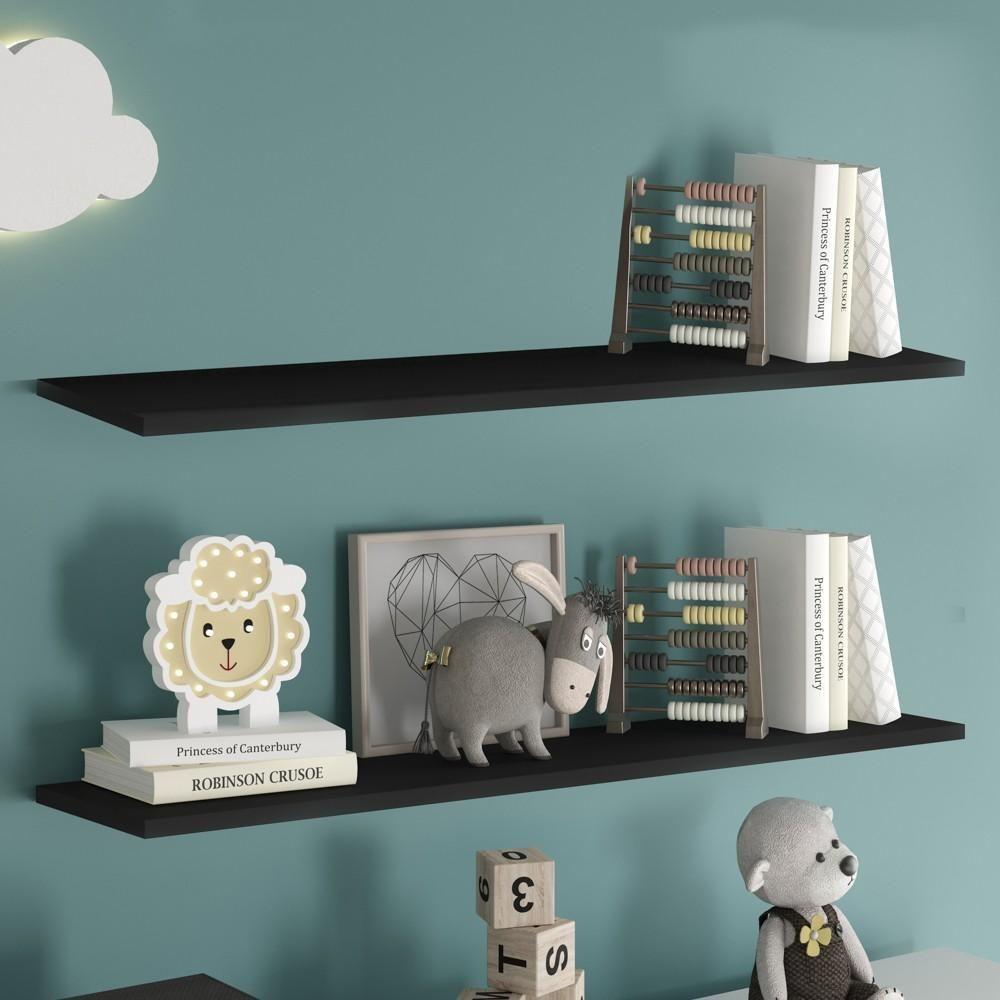 Prateleira Flutuante De Quarto Infantil Kit 4 Suporte Invisível 91cm Yara Preto - Lumil - 2