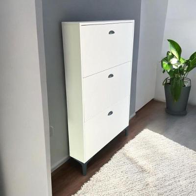 Sapateira Estreita Mdf Branco 17cm Profundidade 3 Portas Organizador De Sapatos Para Entrada E Corredor