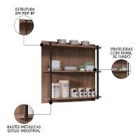 Prateleira Industrial Cozinha Tripla Com Painel Flora M24 Freijó - Mpozenato - 3