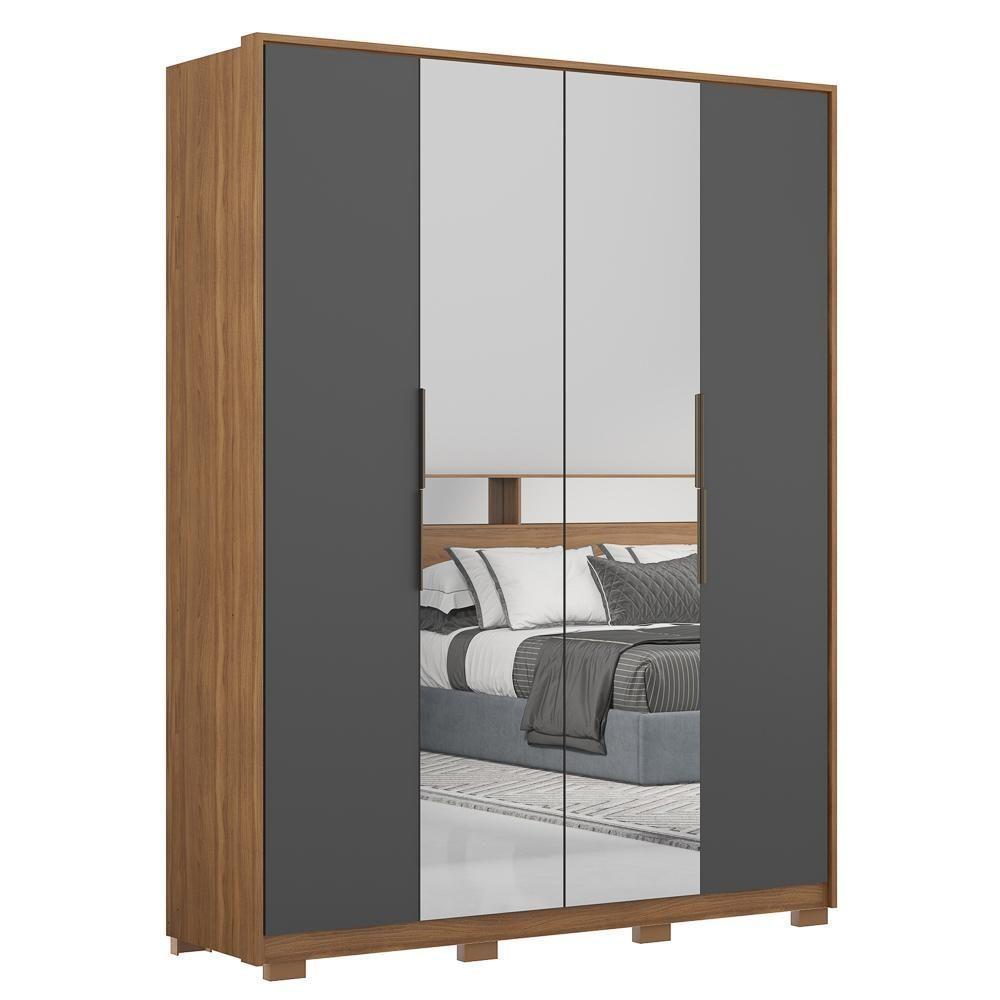 Guarda Roupa Casal Com Pés 4 Portas 2 Com Espelhos Attore D02 Amendola-grafito - Mpozenato - 1