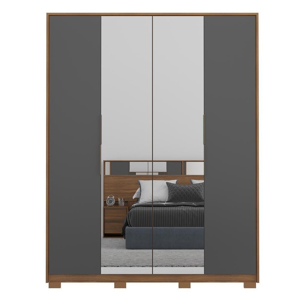 Guarda Roupa Casal Com Pés 4 Portas 2 Com Espelhos Attore D02 Amendola-grafito - Mpozenato - 5