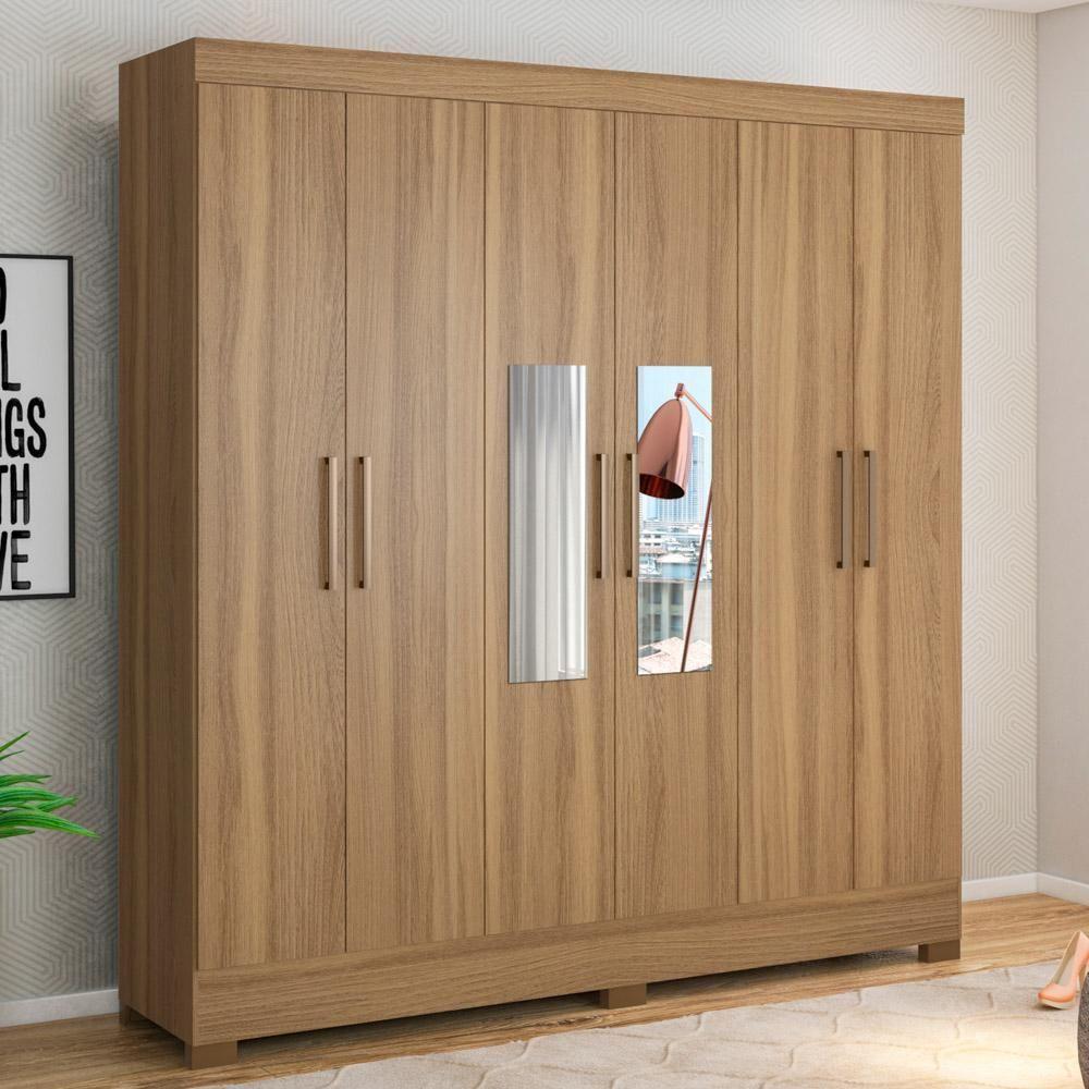 Guarda Roupa Casal 6 Portas Com Espelho Elite 3 Gavetas Pratico D02 Amendola Touch - Mpozenato - 2
