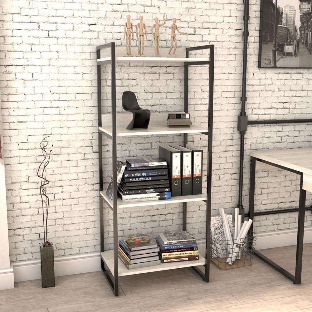 Kit 3 Estante Livreiro Prisma Estilo Industrial 60cm 4 Prateleiras C08 Snow - Mpozenato - 3