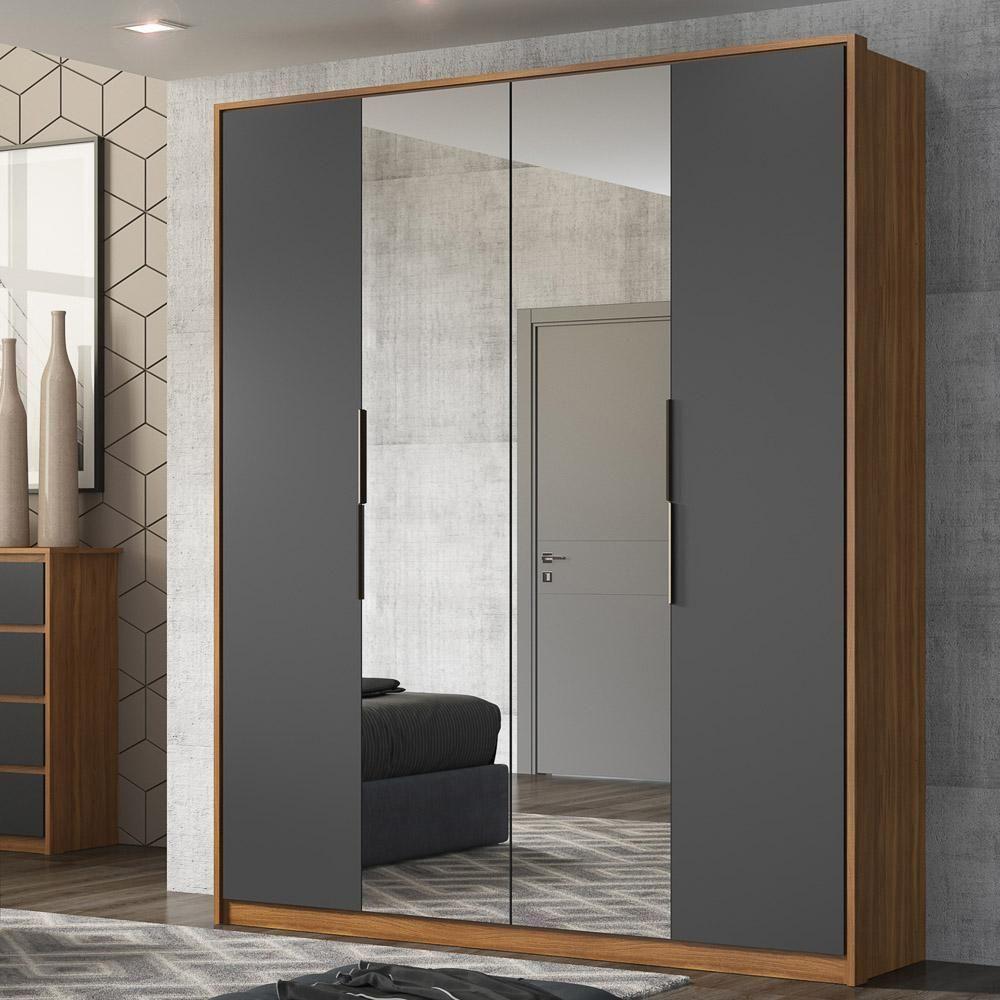 Guarda Roupa Casal 4 Portas 2 Com Espelhos Attore D02 Amendola-grafito - Mpozenato - 2