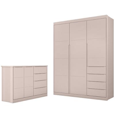 Jogo De Quarto Infantil Guarda Roupa E Cômoda Lua P04 Rose - Mpozenato