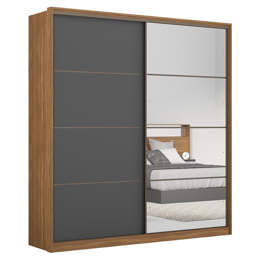 Guarda Roupa Casal 2 Portas 1 Com Espelho 3 Gavetas Belga D02 Amendola-grafito - Mpozenato - 1