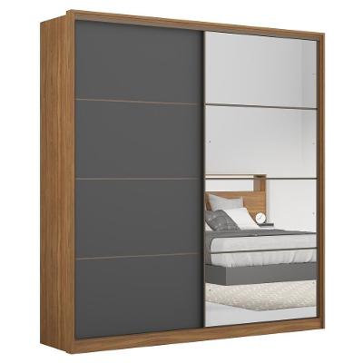 Guarda Roupa Casal 2 Portas 1 Com Espelho 3 Gavetas Belga D02 Amendola-grafito - Mpozenato