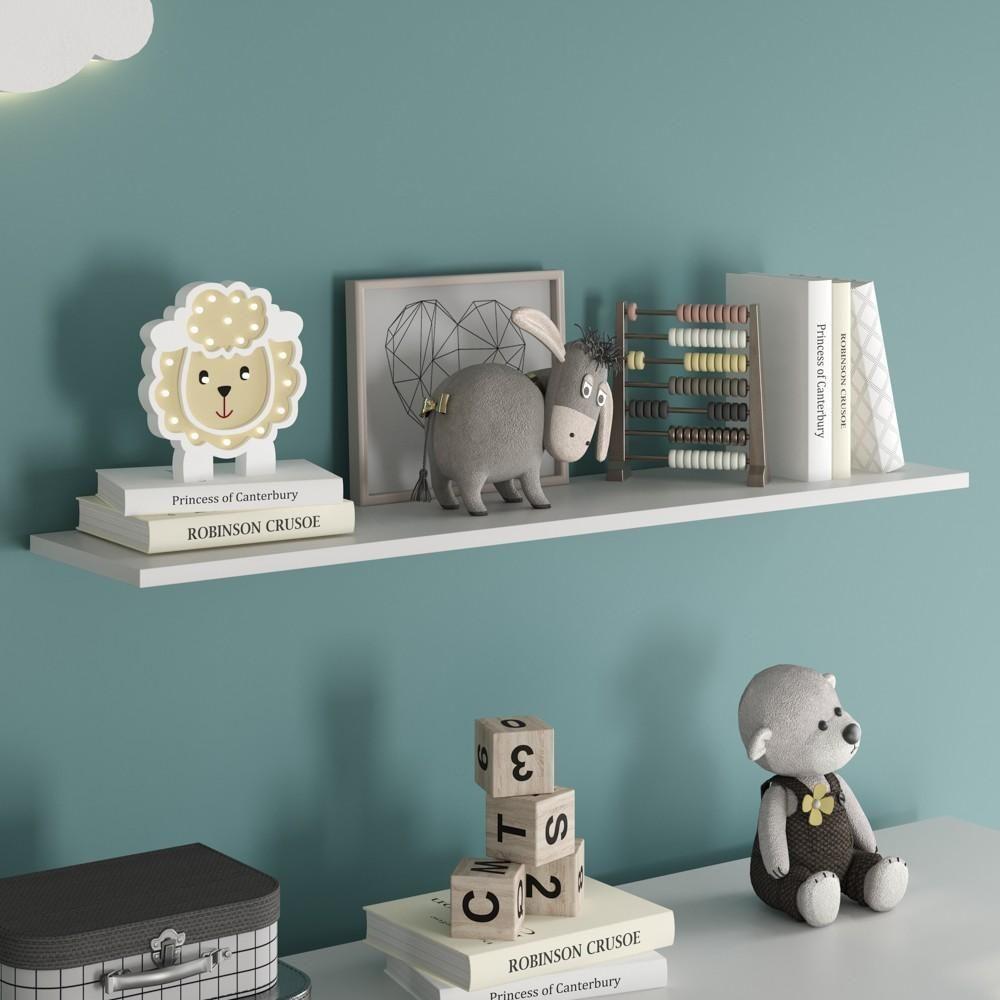 Prateleira Flutuante Quarto Infantil Com Suporte Invisível 91x20cm Yara Branco - Lumil - 2