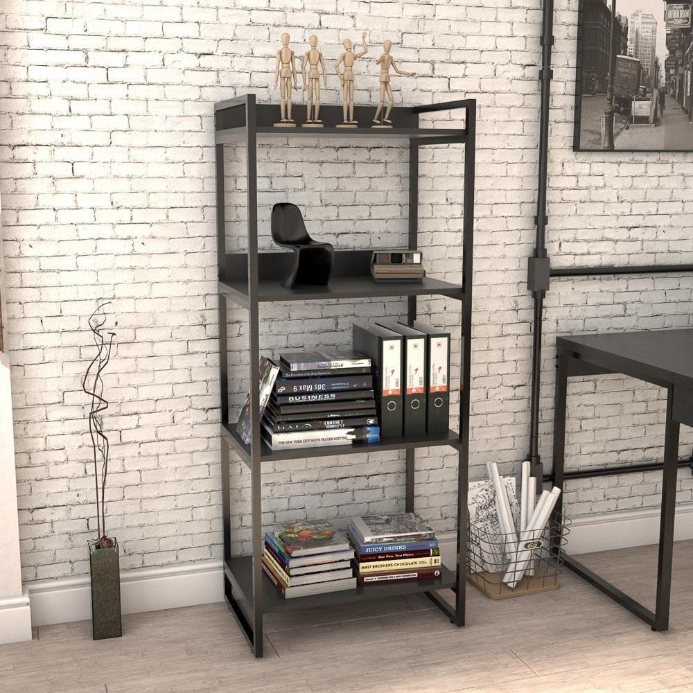 Kit 3 Estante Livreiro Prisma Estilo Industrial 60cm 4 Prateleiras C08 Preto Onix - Mpozenato - 2