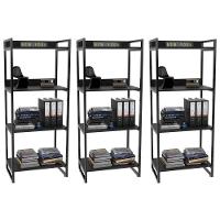 Kit 3 Estante Livreiro Prisma Estilo Industrial 60cm 4 Prateleiras C08 Preto Onix - Mpozenato - 1