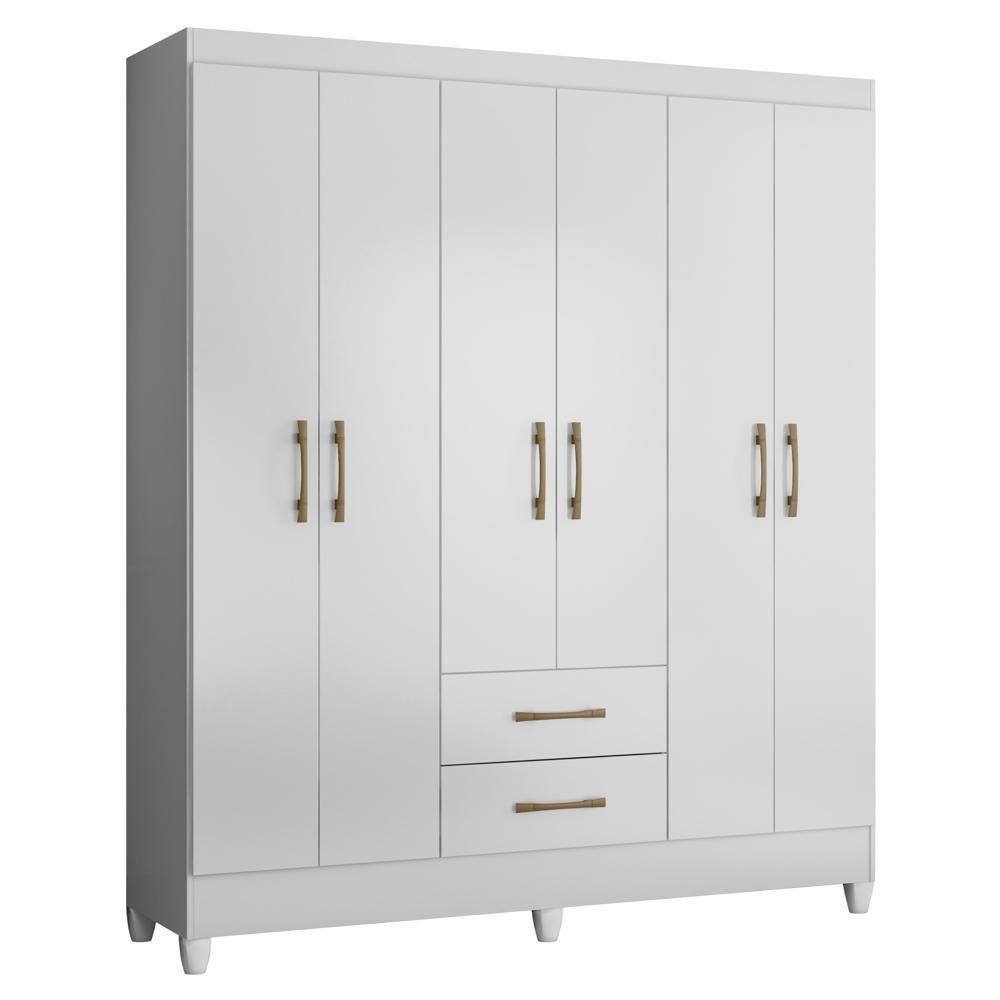 Guarda Roupa Casal 6 Portas 2 Gavetas 153cm Paraná M07 Branco - Mpozenato - 1