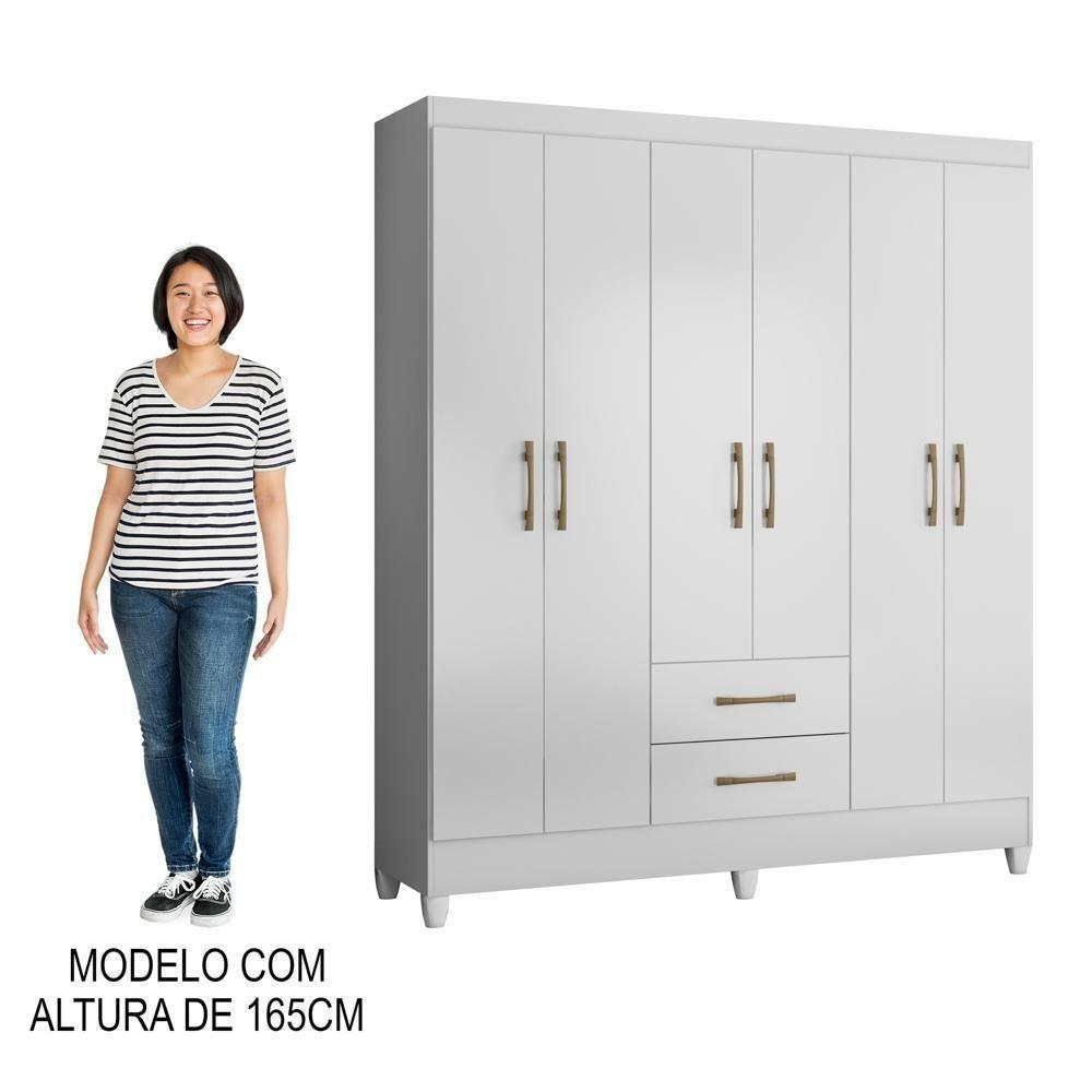 Guarda Roupa Casal 6 Portas 2 Gavetas 153cm Paraná M07 Branco - Mpozenato - 5