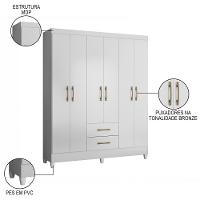 Guarda Roupa Casal 6 Portas 2 Gavetas 153cm Paraná M07 Branco - Mpozenato - 3