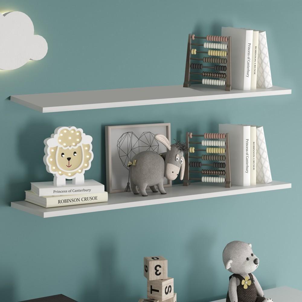Prateleira Flutuante De Quarto Infantil Kit 3 Suporte Invisível 68cm Yara Branco - Lumil - 2