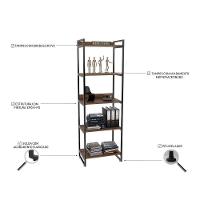 Estante Livreiro Prisma Estilo Industrial 60cm 5 Prateleiras C08 Nogal - Mpozenato - 3