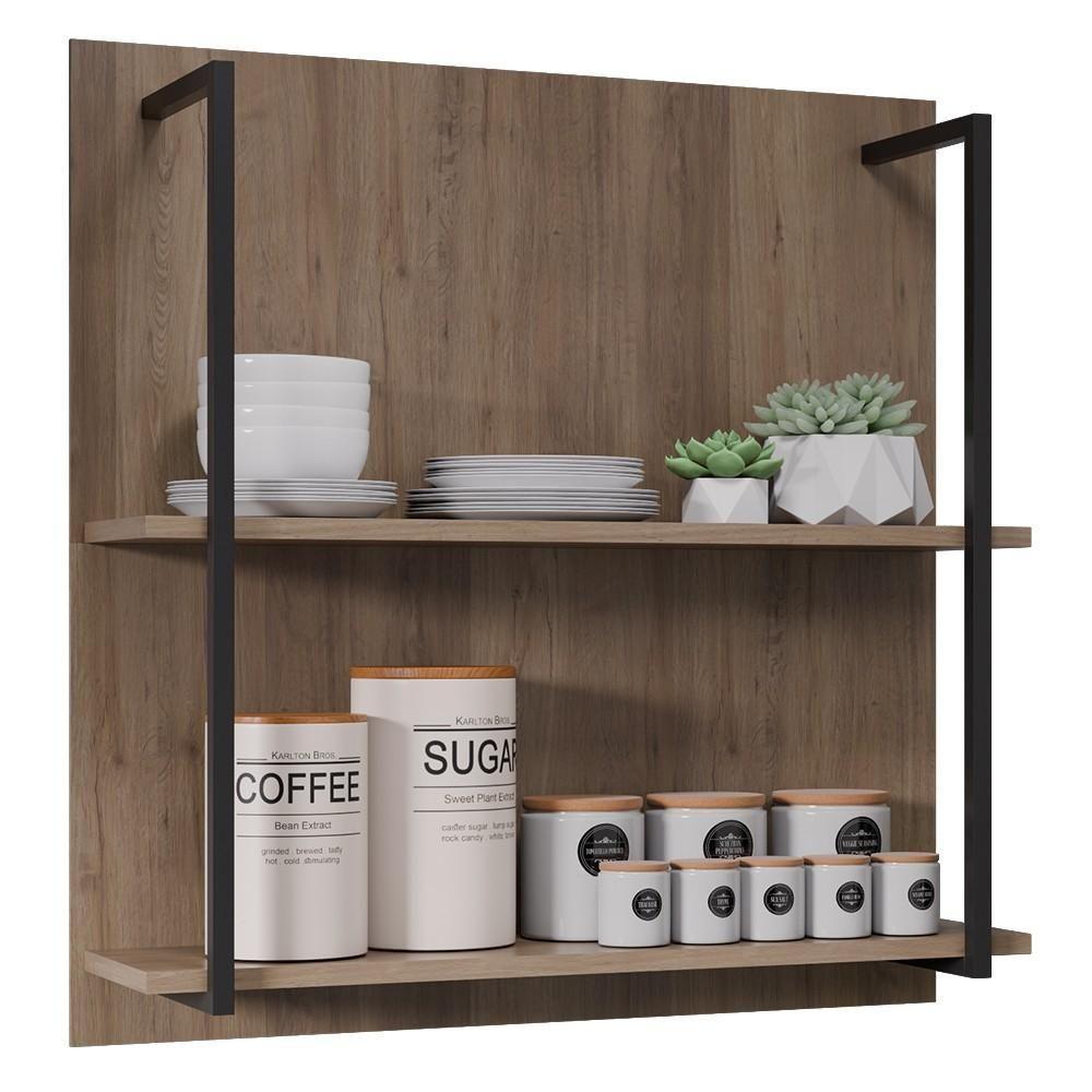 Prateleira Industrial Cozinha Dupla Com Painel Flora M24 Freijó - Mpozenato - 1