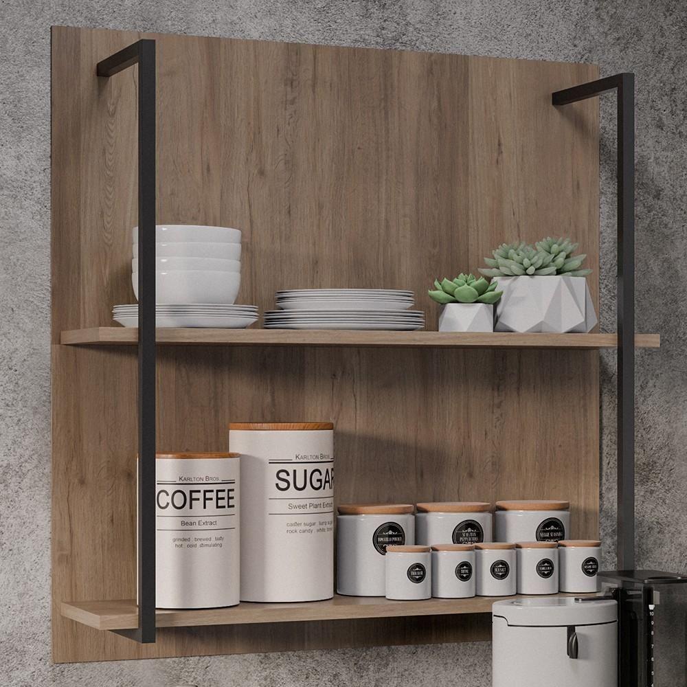 Prateleira Industrial Cozinha Dupla Com Painel Flora M24 Freijó - Mpozenato - 2