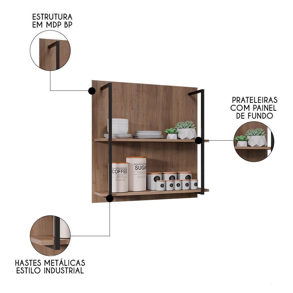 Prateleira Industrial Cozinha Dupla Com Painel Flora M24 Freijó - Mpozenato - 3