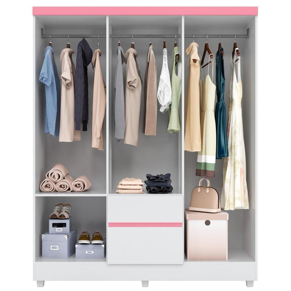 Guarda Roupa Casal Flex 6 Portas 2 Gavetas Flash Ii D02 Branco-rosa-branco - Mpozenato - 3
