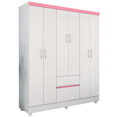 Guarda Roupa Casal Flex 6 Portas 2 Gavetas Flash Ii D02 Branco-rosa-branco - Mpozenato