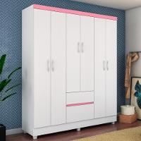 Guarda Roupa Casal Flex 6 Portas 2 Gavetas Flash Ii D02 Branco-rosa-branco - Mpozenato - 2