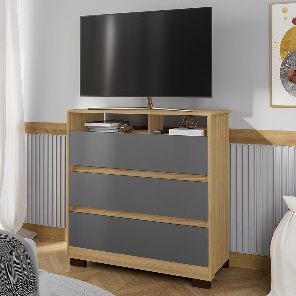 Cômoda Para Quarto 3 Gavetas 90cm Califórnia Carvalho-grafite - Incorplac - 2