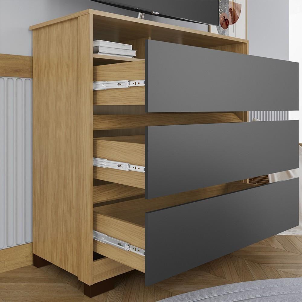 Cômoda Para Quarto 3 Gavetas 90cm Califórnia Carvalho-grafite - Incorplac - 6