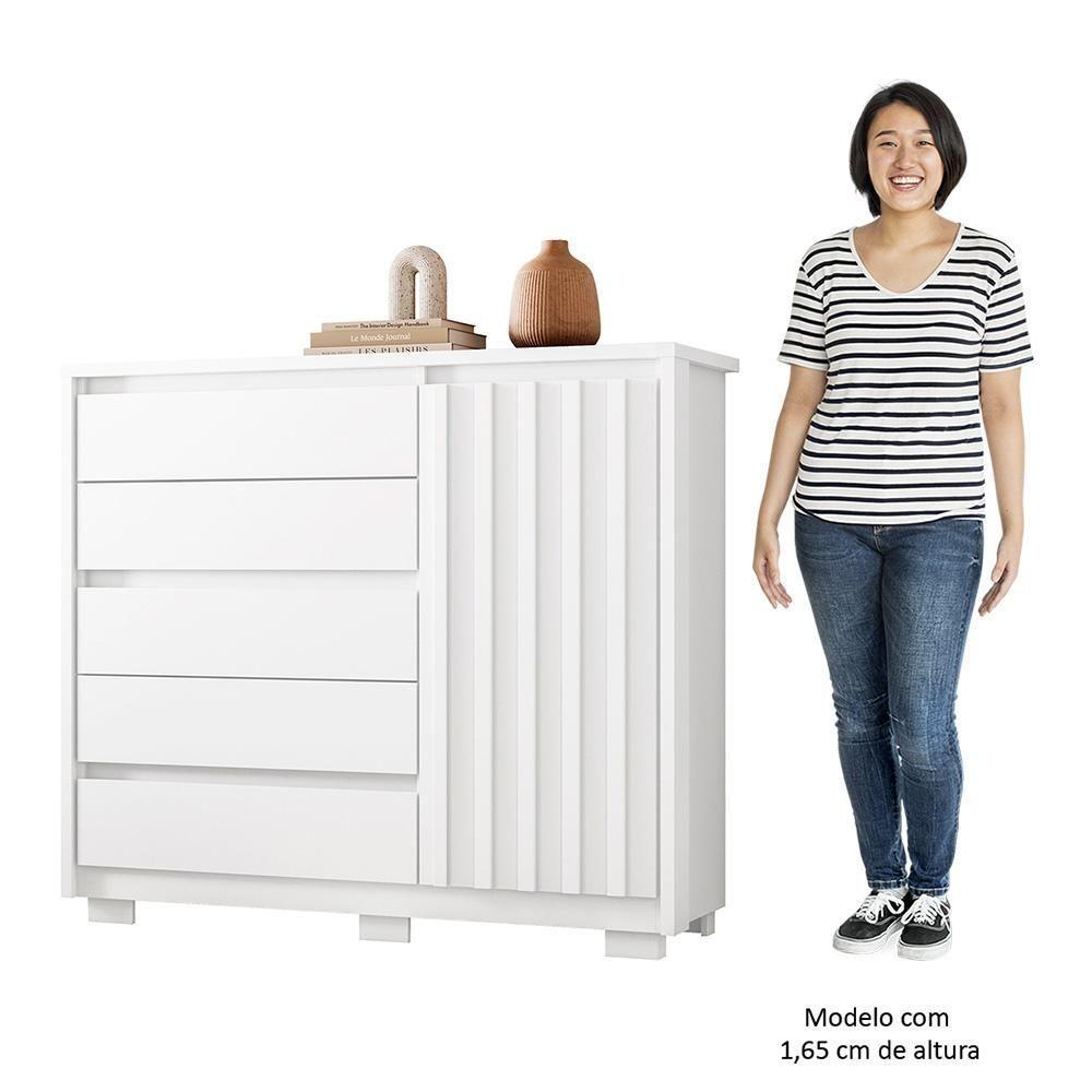 Cômoda Sapateira 1 Porta 5 Gavetas 125cm Duetto Branco - Albatroz - 5