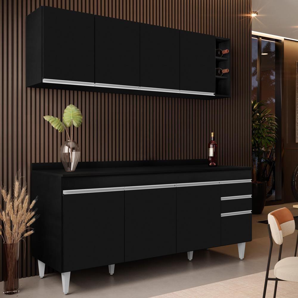 Armário Nevada E Balcão 180cm Com Tampo Dallas Preto - Lumil - 2