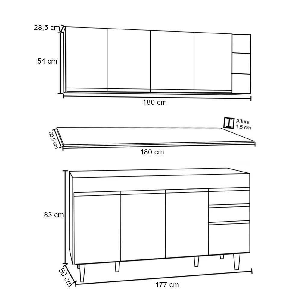 Armário Nevada E Balcão 180cm Com Tampo Dallas Preto - Lumil - 4