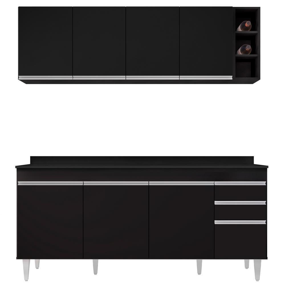 Armário Nevada E Balcão 180cm Com Tampo Dallas Preto - Lumil - 7