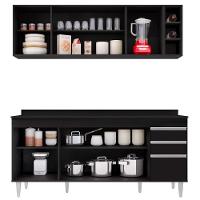 Armário Nevada E Balcão 180cm Com Tampo Dallas Preto - Lumil - 3