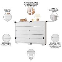 Cômoda Para Quarto 10 Gavetas 151cm Duetto Branco - Albatroz - 3