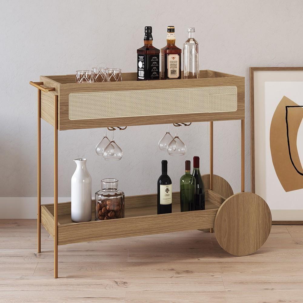 Carrinho Bar 1 Gaveta Porta Taças Pé Metal Arlo A10 Hanover-dourado - Mpozenato - 2