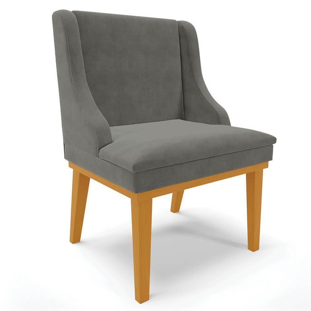 Cadeira Estofada Para Sala De Jantar Base Fixa De Madeira Castanho Lia Suede Grafite - Ibiza - 1