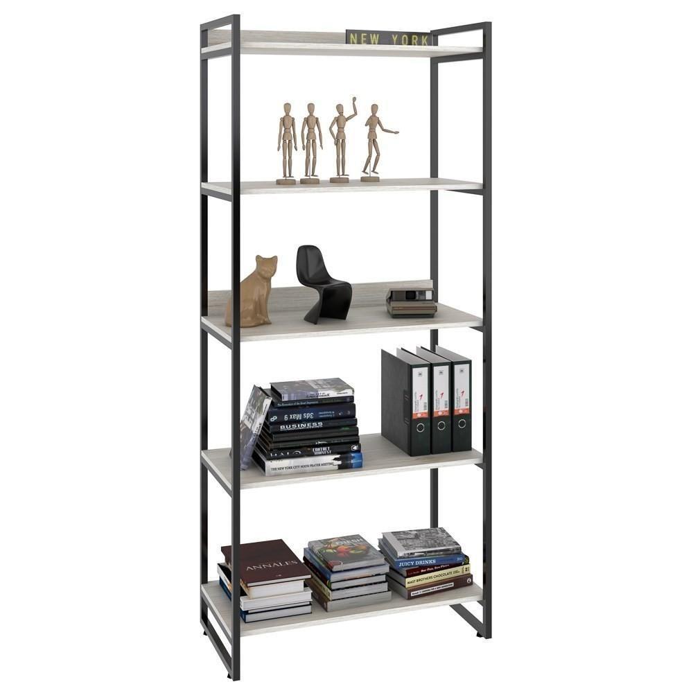 Kit 2 Estantes Livreiro Prisma Estilo Industrial 80cm 5 Prateleiras C08 Snow - Mpozenato - 3