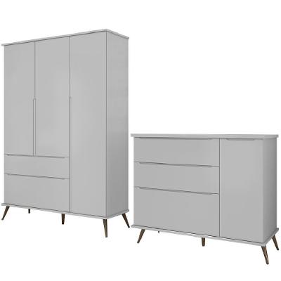 Jogo De Quarto Infantil Guarda Roupa E Cômoda 100% Mdf Melinda Cinza - Phoenix