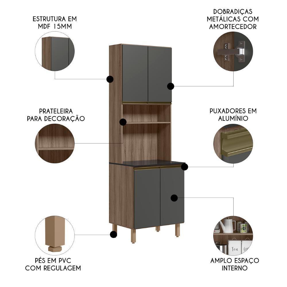 Paneleiro De Cozinha Para Micro-ondas Maly N03 Carvalho-grafite - Mpozenato - 3