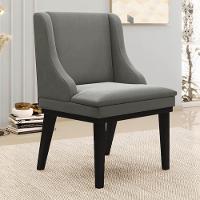 Cadeira Estofada Para Sala De Jantar Base Fixa De Madeira Preto Lia Suede Grafite - Ibiza - 2