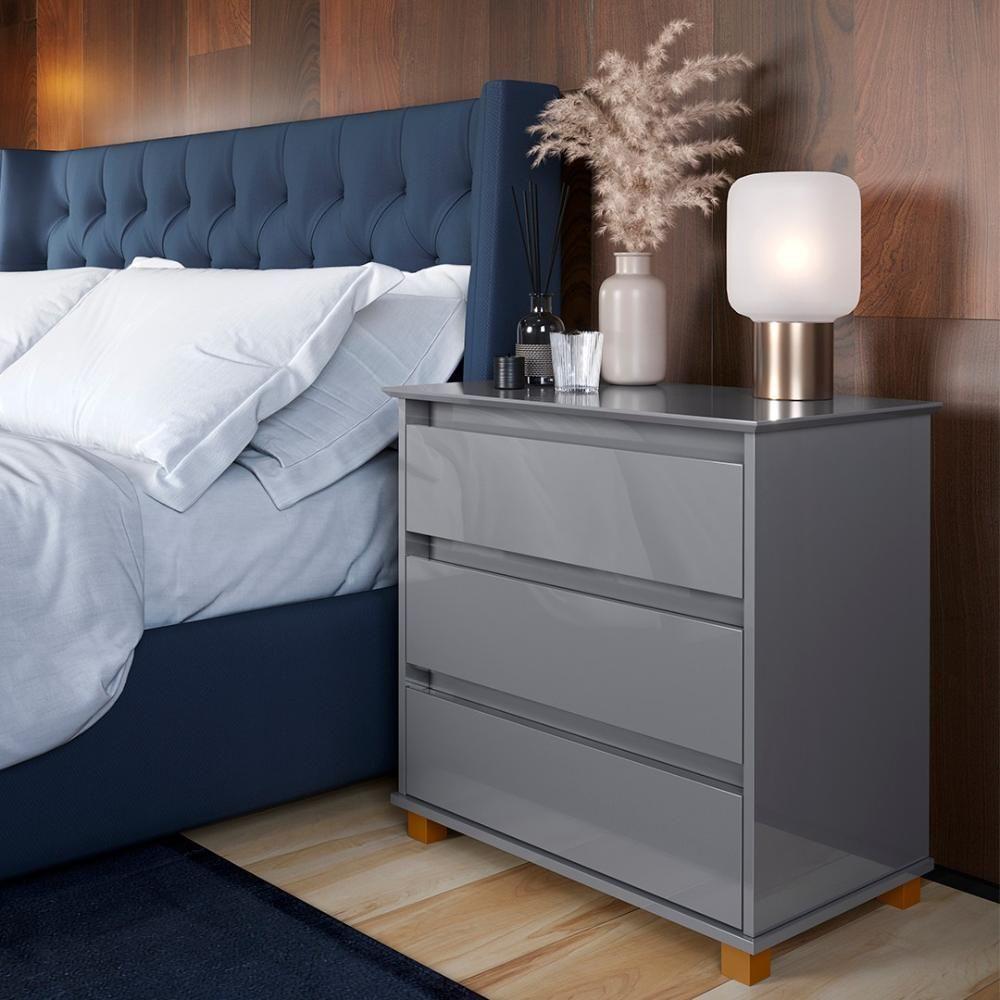 Cômoda Para Quarto 3 Gavetas 68cm Ej Cinza - Ej Móveis - 2