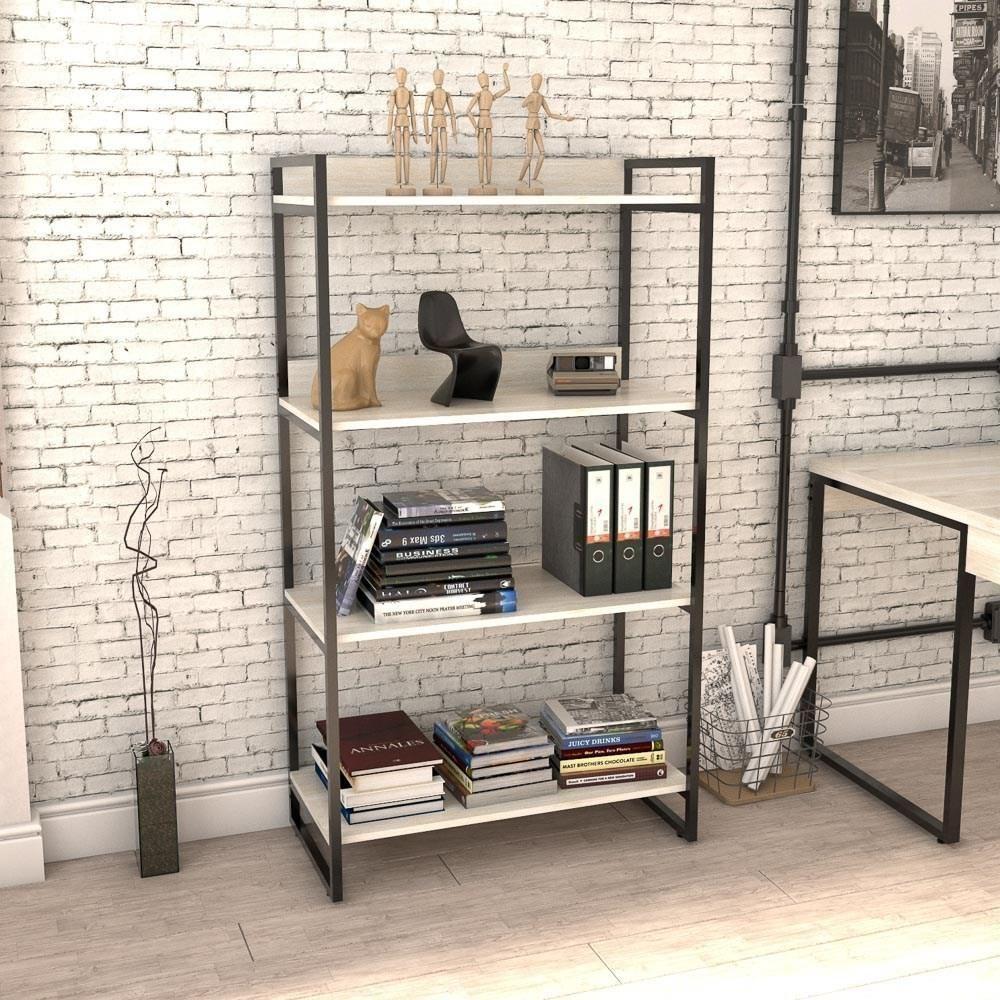 Kit 3 Estantes Livreiro Prisma Estilo Industrial 80cm 4 Prateleiras C08 Snow - Mpozenato - 2
