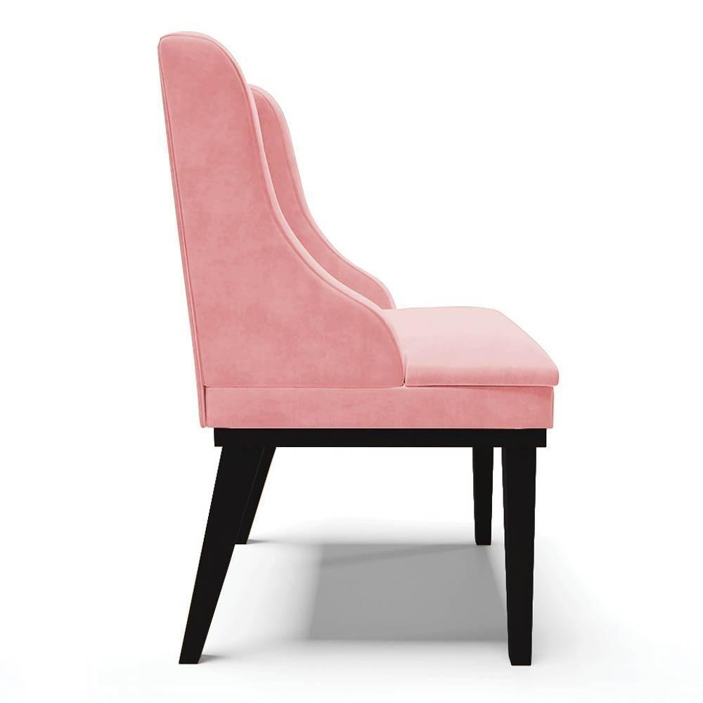 Cadeira Estofada Para Sala De Jantar Base Fixa De Madeira Preto Lia Suede Rosa Bebê - Ibiza - 6