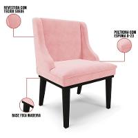 Cadeira Estofada Para Sala De Jantar Base Fixa De Madeira Preto Lia Suede Rosa Bebê - Ibiza - 3